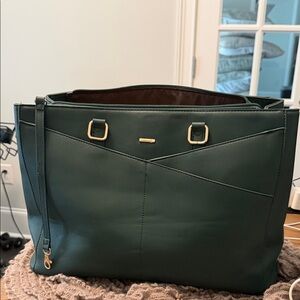 Structured Dark Green Tote with Gold Accents